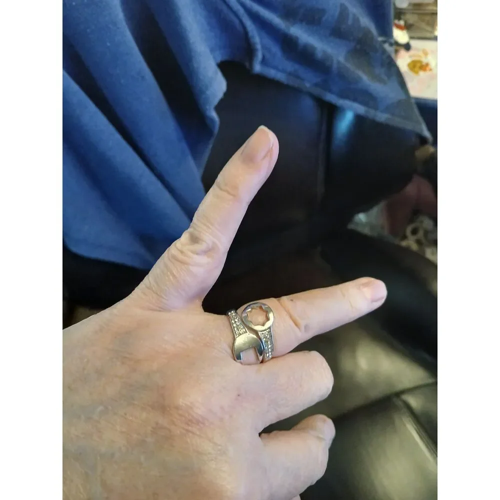 Stainless Steel Men's Crystal Wrench Ring